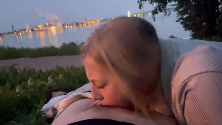 College Girl Gives Blowjob to Older Man Outdoors - POV Cum in Mouth