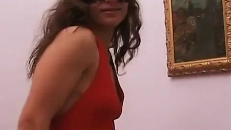 Masked Brunette MILF in Stockings Fingering Her Wet Pussy Solo