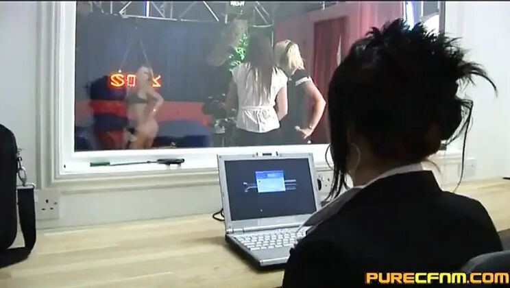 Chat Show Bonus: Threesome Office Sex with MILF Babes Evey Kristal & Kaicee Marie - Lingerie Handjob & Cumshot