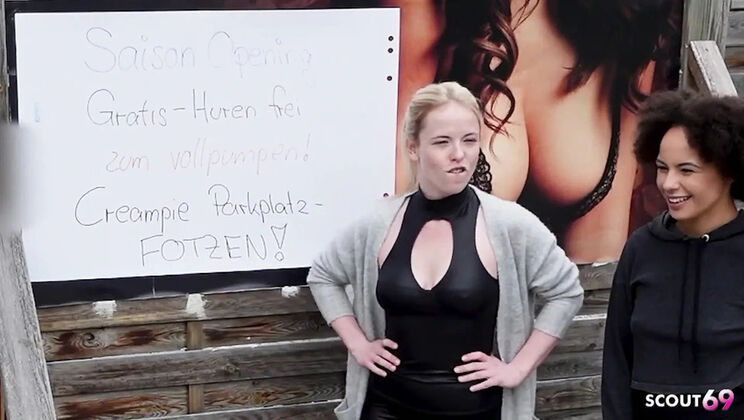 Mia Adler & Lia Amalia German Pick Up Stranger for No Condom Threesome Fuck