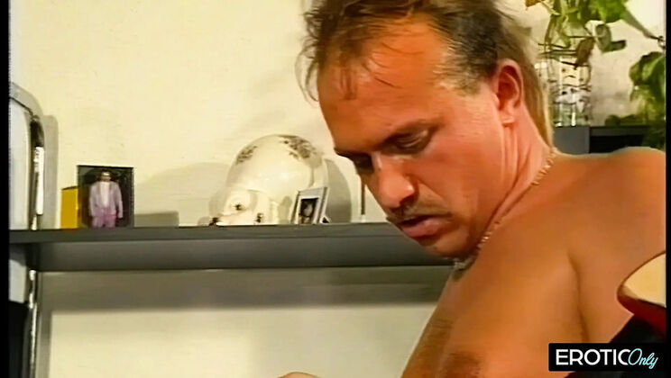 German amateur MILF with big tits gets fucked hard in living room - hairy cunt and cum in mouth