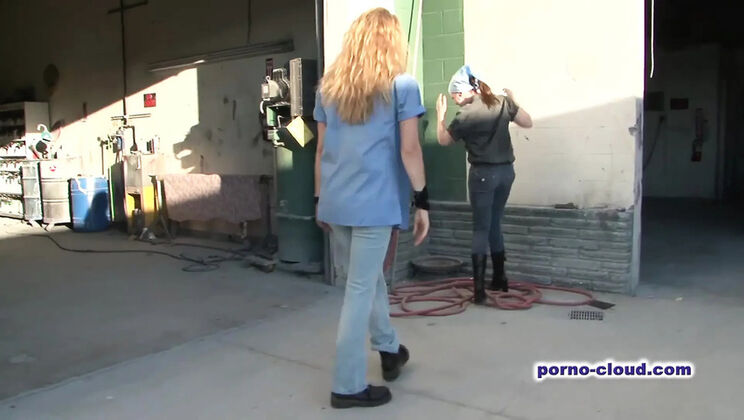 Lesbian Workers Daisy Layne & Ariel Stonem Nipple Play Outdoor