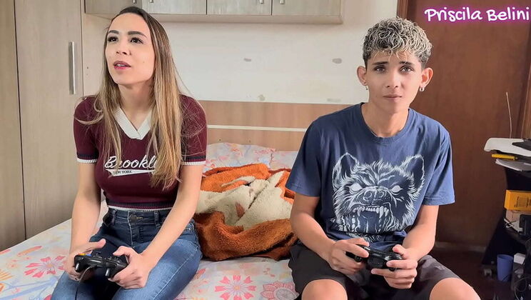 Busty step sister Priscila Belini rides step brother's dick in bedroom while mom is gone - uncensored teen sex