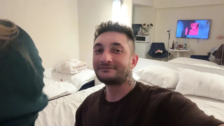 Russian girl hotel threesome with big natural tits - amateur Turkish couple fuck in HD