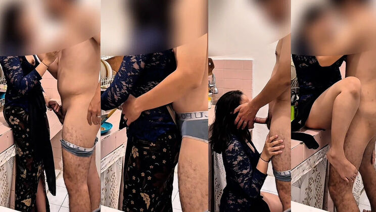 Asian MILF Maid Almost Caught Cheating with Big Cock in Kitchen