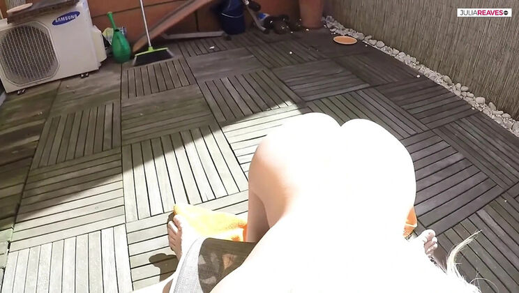 Horny Blonde Amateur Jasmine Rouge Gets Facial on Balcony - Homemade Outdoor Sex with Titus Steel