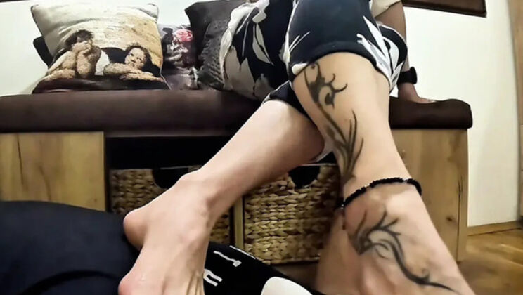 Foot Worship Slave Licks And Obeys Sexy MILF Mistress - Amateur Femdom Humiliation & Cumshot