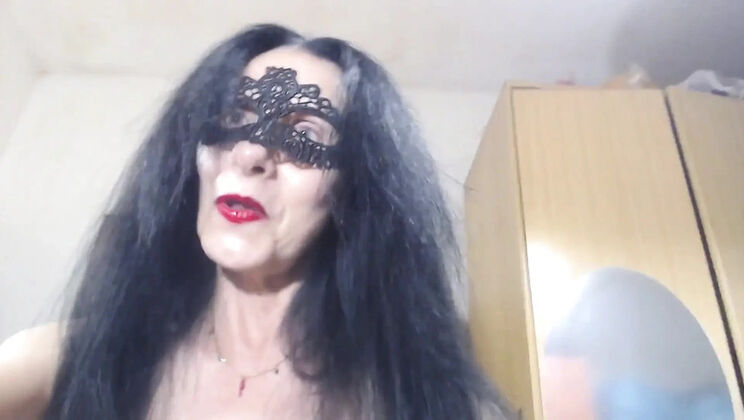 Italian Granny in Mask Dirty Talks While Showing Feet in Tight Stockings
