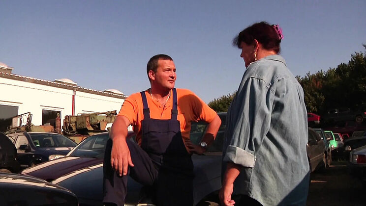 Car Junkyard Sex - Amateur German Staff & Customer Threesome Fuck with Big Tits Annette