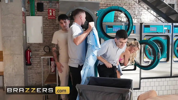 Laundromat MILF Sienna Day Takes Double Load - Big Tits Threesome Blowjob