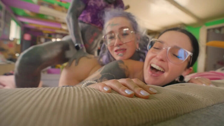 Goth Threesome ANAL POV - Two Glasses Girls Fuck Hard - ATM, Blowjob & Cumshot