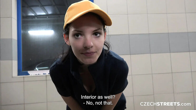 18 Year Old Cutie Gets A Car Wash Cock Surprise In Public