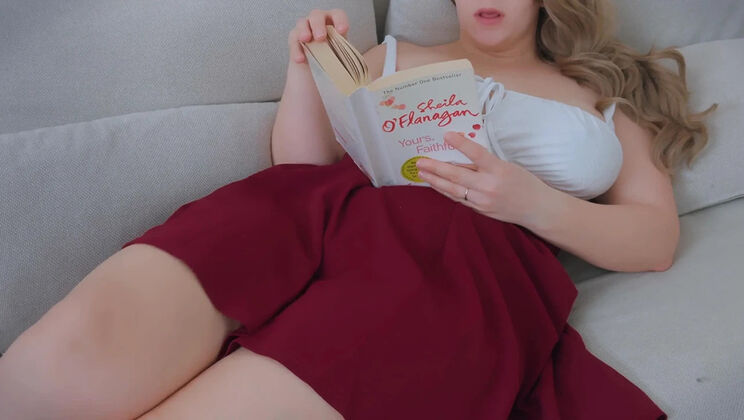 Reading My Book While Playing With My Huge Natural Tits