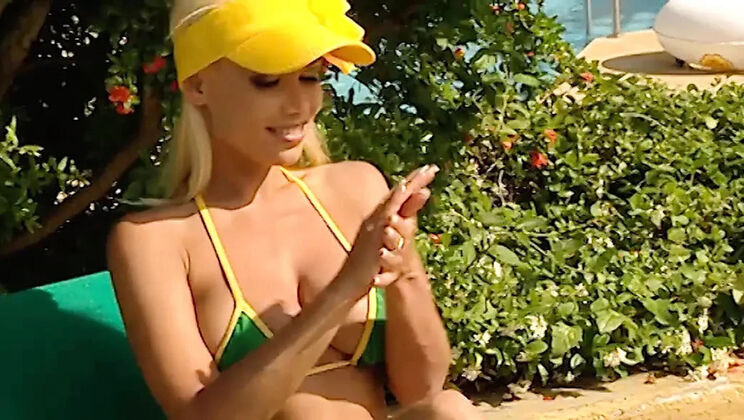Blonde Beauty Angie Savage Strips and Cums for You