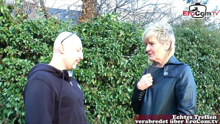 Old German blonde MILF gets talked into street sex and loves it