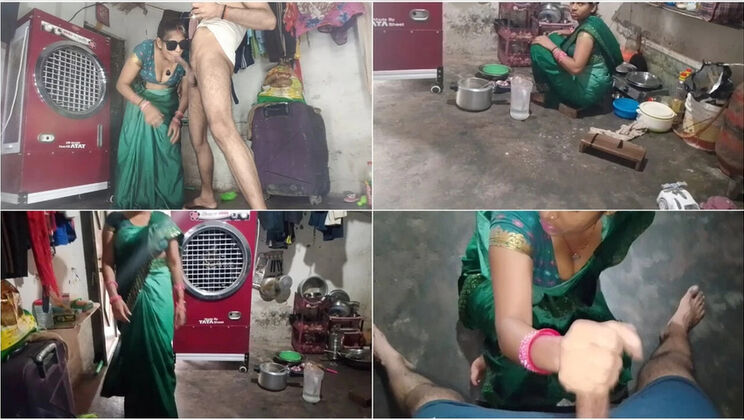 Desi Bhabhi Gives Handjob in Kitchen, Big Boobs Cumshot in Mouth Hindi Audio