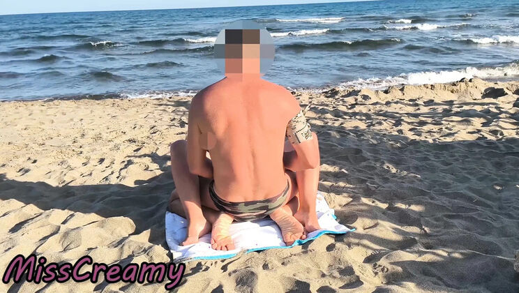Caught by a Girl During Beach Sex – Miss Creamy Stepsister Blowjob and Huge Cumshot in Public