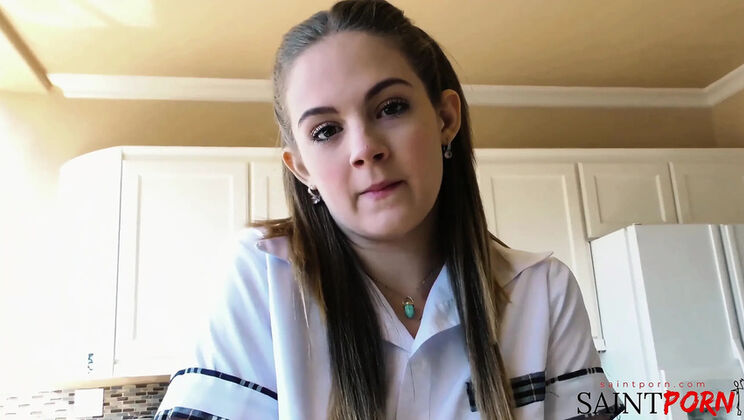 Devon Green in School Uniform Gets Deep Blowjob from Old Stepdad