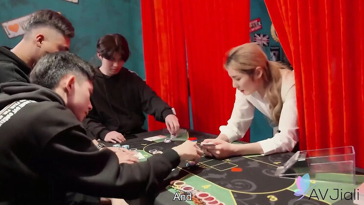 Sexy Blonde Taiwan Girl Dealer Fucks Three Guys at Work