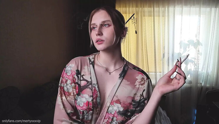Look into My Eyes While I Smoke – Big Tits Blonde Teen Solo