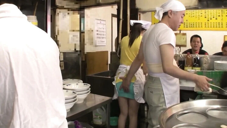 Hot Ramen Shop Threesome with Hairy Japanese Girl Asuka Mimi