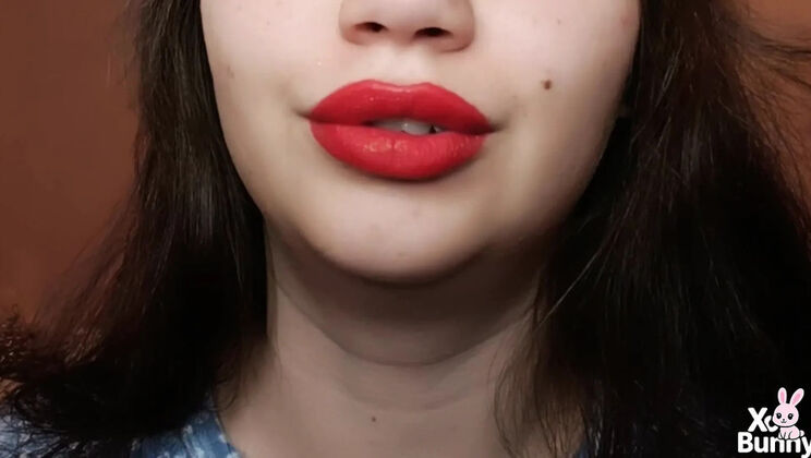 XO Bunny Big Red Lips Smoking Close Up POV